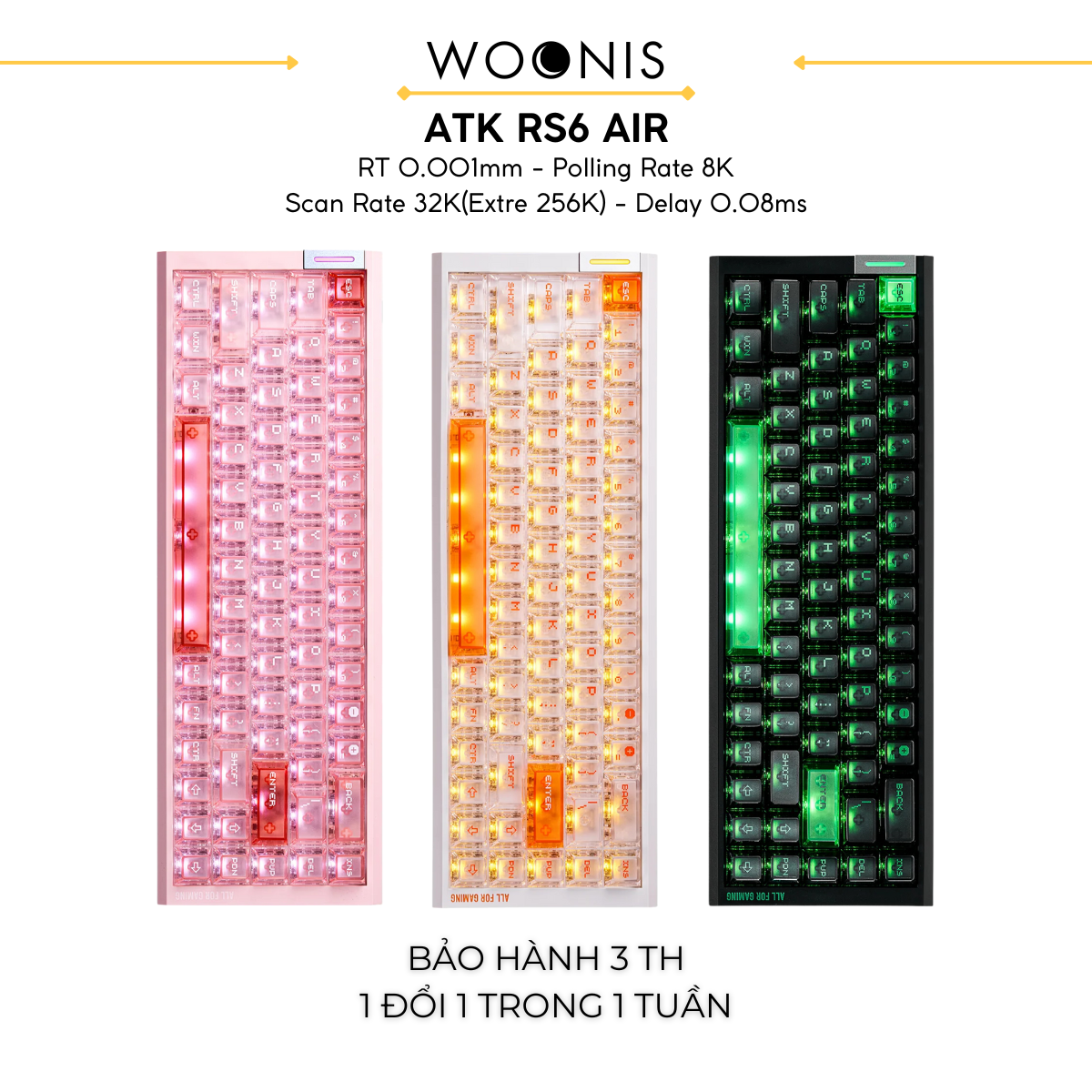 BÀN PHÍM GAMING HE ATK RS6 AIR, Polling Rate 8K, Độ Chính Xác 0.001mm, Scan Rate 256K, Độ Trễ 0.08ms, RGB 16.8 triệu màu