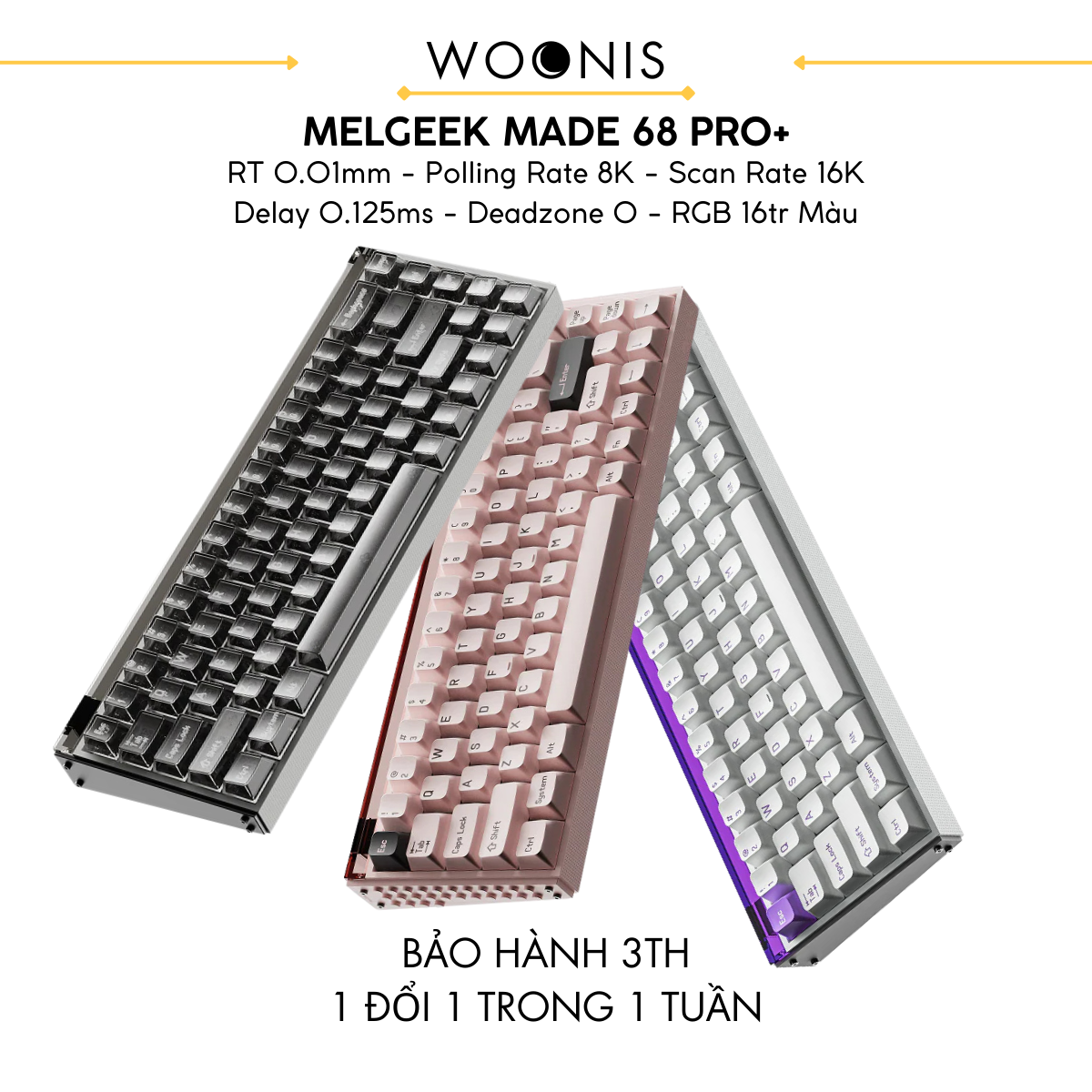 Bàn Phím Gaming HE MELGEEK MADE 68 PRO+ RT 0.01mm, Polling Rate 8K, Scan Rate 16K, Delay 0.125ms, Deadzone 0, RGB 16tr Màu