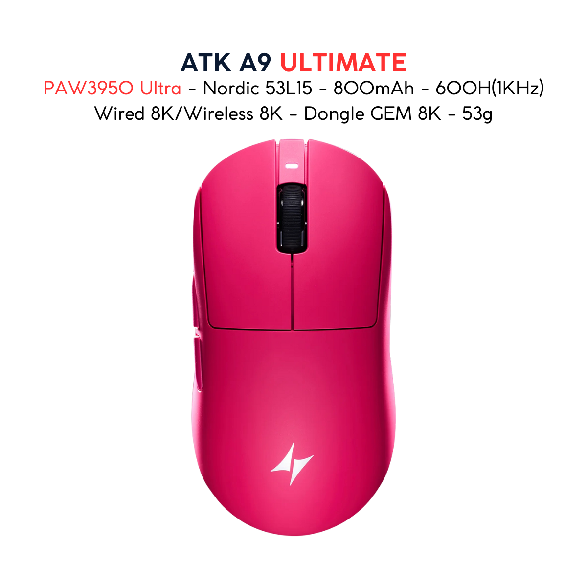 Chuột Gaming ATK A9 Ultramax - Ultimate – Chuột Không Dây Nhẹ 53g, Cảm Biến PAW3950 Ultra, Polling Rate 8000Hz - Hiệu Suất Đỉnh Cao Cho Game Thủ