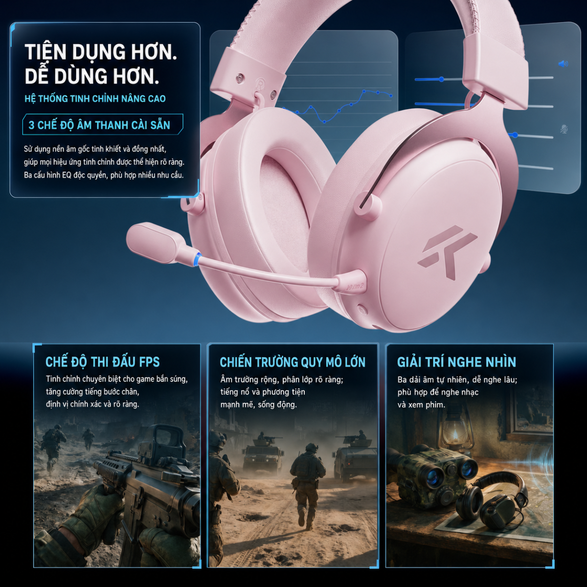 Tai Nghe Gaming Không Dây MCHOSE V9 Pro 2 – THX Spatial Audio, Driver 53mm, Pin 300 Giờ