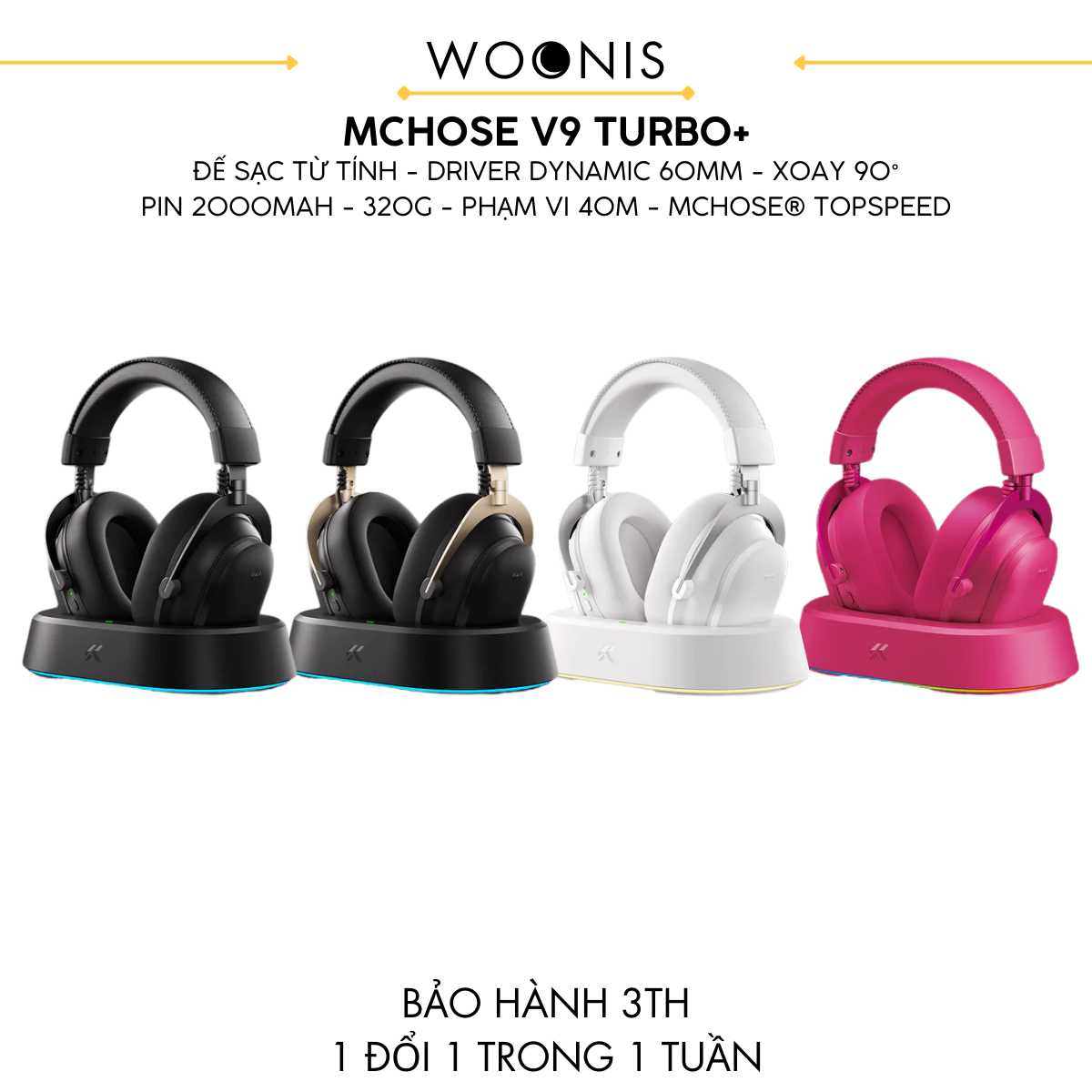 Tai Nghe Gaming Không Dây MCHOSE V9 Turbo – Đế Sạc Từ Tính,&nbsp; 7.1 Surround, Pin Trâu 250H, Mic AI Chống Ồn