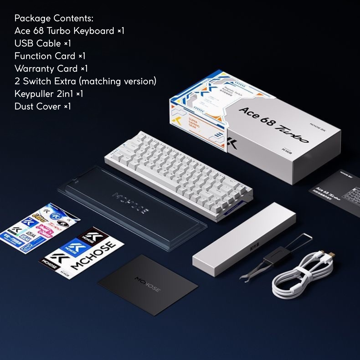 BÀN PHÍM GAMING HE MCHOSE ACE 68 TURBO, Polling Rate 16K, Độ Chính Xác 0.001mm, Scan Rate 256K, Độ Trễ 0.06ms, RGB 16.8 triệu màu, Hỗ Trợ Music Rhythm 2.0