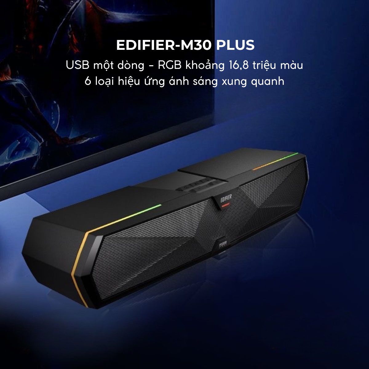 Loa Gaming Soundbar EDIFIER M30 Plus – Âm Thanh 2.0 Đối Xứng, Bluetooth 5.4, Đèn LED RGB, Chống Ồn
