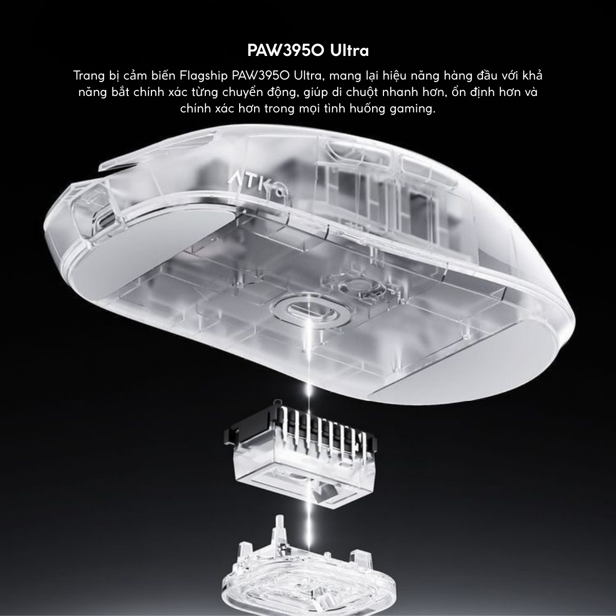 Chuột Gaming Không Dây ATK ZERO Series, Nordic 54H20, PAW 3950 Ultra, Delay 0.163ms, 800mAh, 39g±3g, Dongle GEM 8K