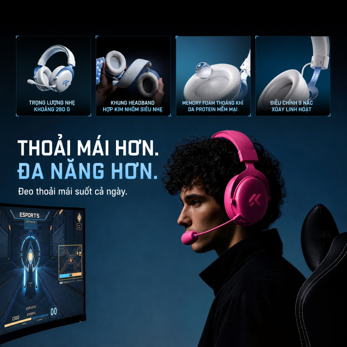 Tai Nghe Gaming Không Dây MCHOSE V9 Pro 2 – THX Spatial Audio, Driver 53mm, Pin 300 Giờ
