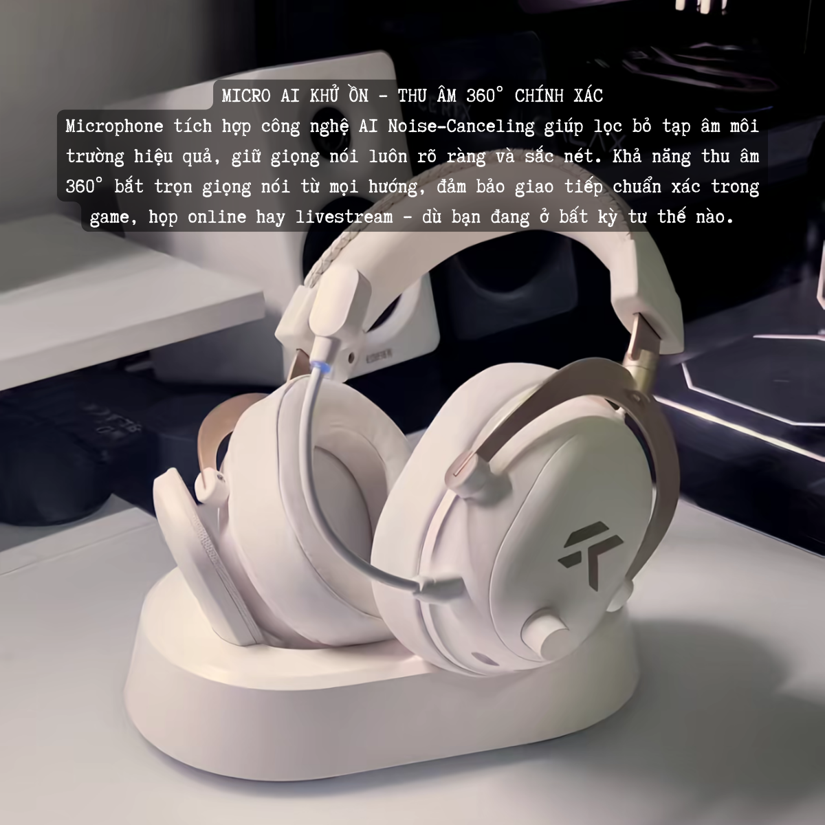 Tai Nghe Gaming Không Dây MCHOSE V9 Turbo – Đế Sạc Từ Tính,&nbsp; 7.1 Surround, Pin Trâu 250H, Mic AI Chống Ồn
