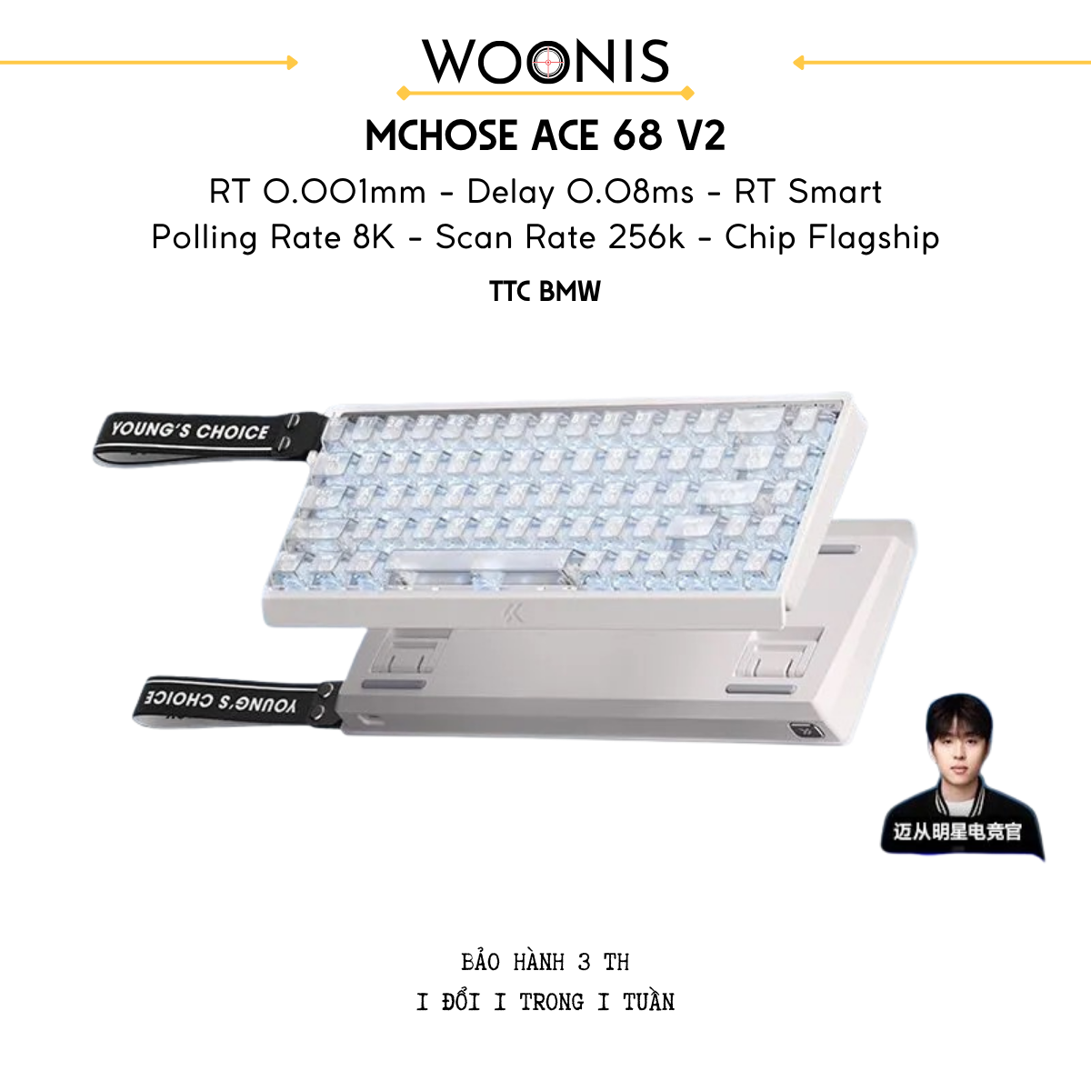 Bàn Phím Gaming HE Mchose Ace 68 V2 – Rapid Trigger 0.001mm, Delay 0.08ms, RT Smart, Polling Rate 8K - Scan Rate 256k, Chip Flagship