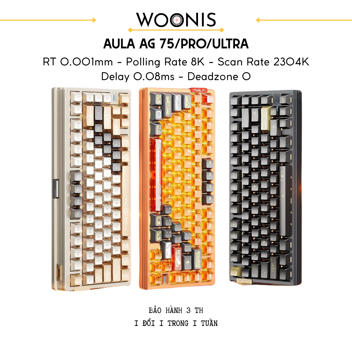 AULA AG75 | Bàn Phím Phím Từ Tính Chuyên Game Kết nối trực tiếp ADC, 8K Hz, Độ Trễ 0.08ms, Ultra-high Scan Rate 2304K, Accuracy 0.001mm, RGB đôi siêu