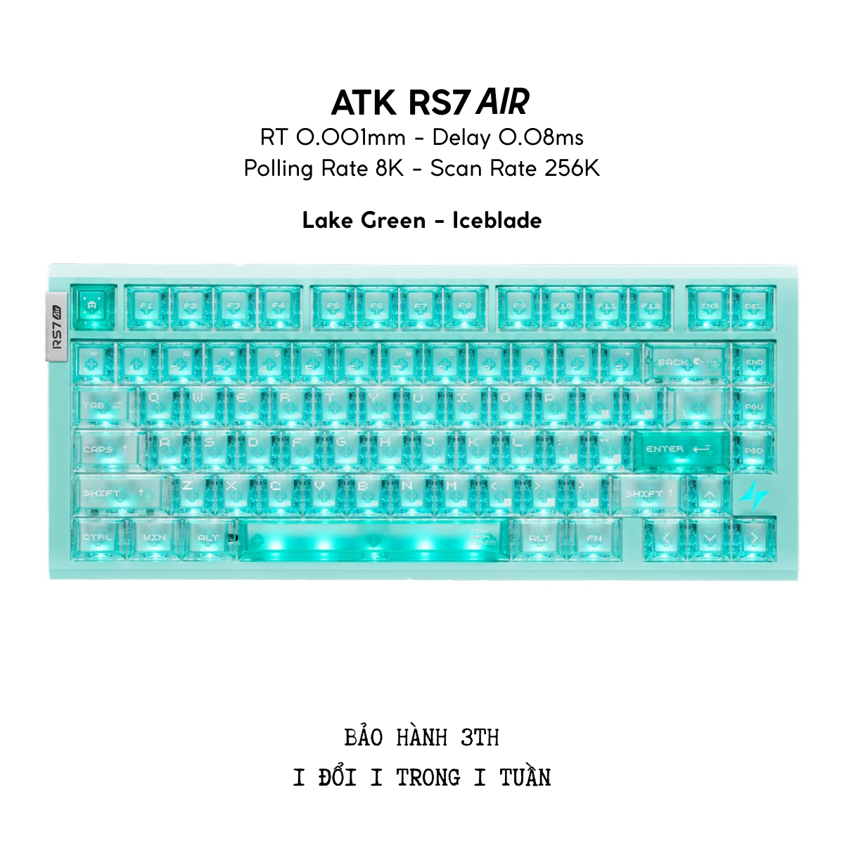 BÀN PHÍM GAMING HE ATK RS7 AIR, Polling Rate 8K, Độ Chính Xác 0.001mm, Scan Rate 256K, Độ Trễ 0.08ms, RGB 16.8 triệu màu