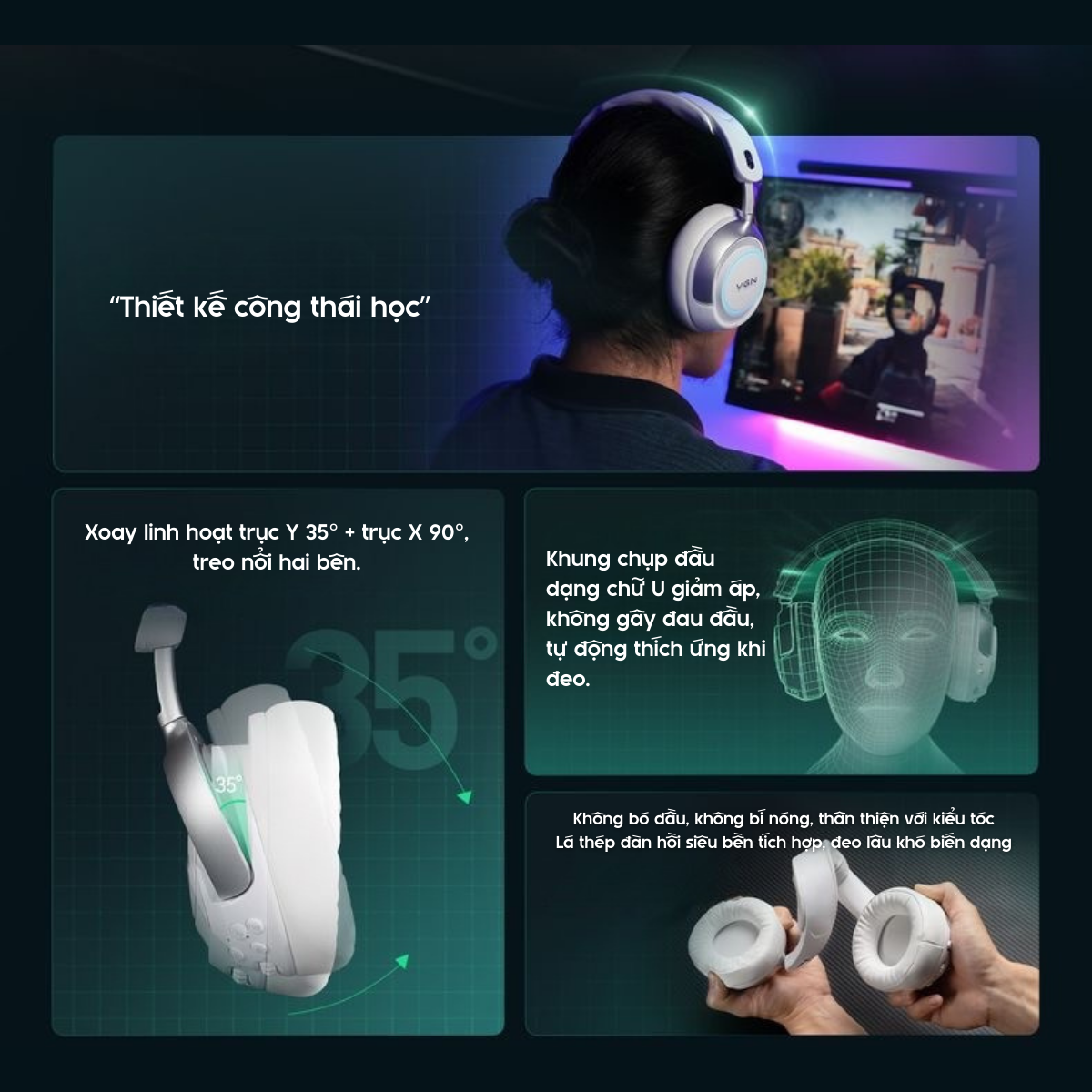 Tai Nghe Gaming Không Dây Đế Sạc VGN ZHOUTING PRO/PROMAX Driver dynamic 53mm, Xoay 90°, PIN 2000MAH, 120H Phạm vi 40m, V-SpeedX