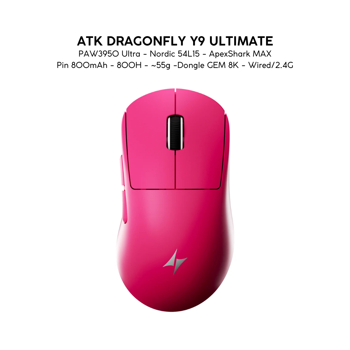 Chuột Gaming Không Dây ATK Dragonfly Y9 Series, PAW3950 Ultra, Nordic 54L15, ApexShark MAX, Pin 800mAh , 800H, ~55g, Dongle GEM 8K