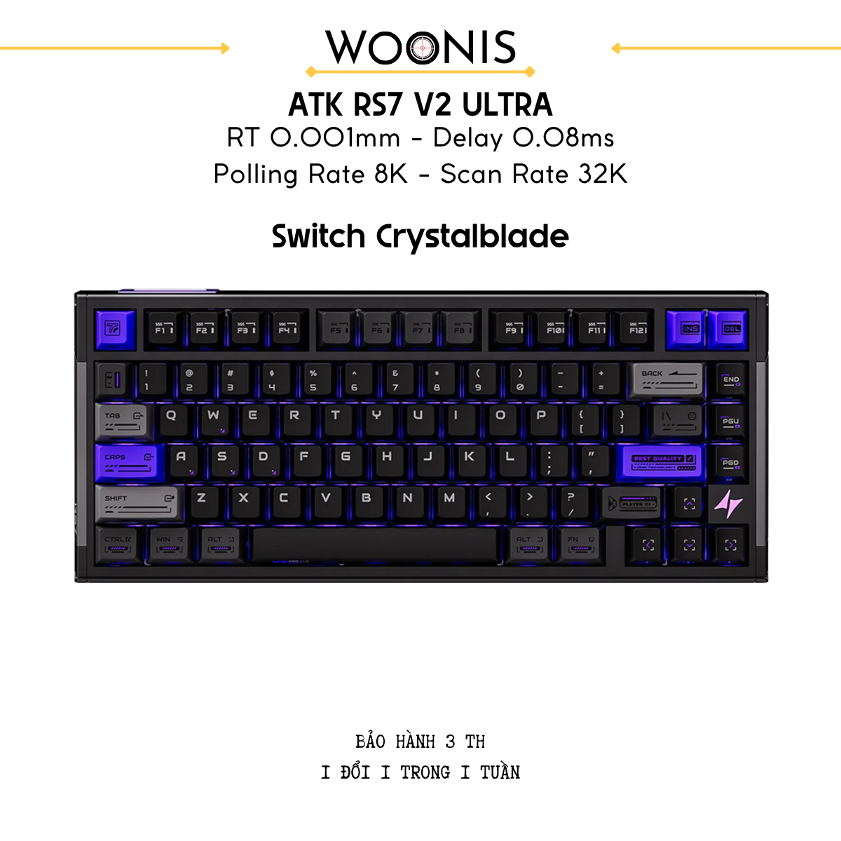 Bàn Phím Gaming HE Atk Rs7 V2 Ultra, Polling Rate 8K, Độ Chính Xác 0.001mm, Scan Rate 256K, Độ Trễ 0.08ms, RGB 16.8 triệu màu