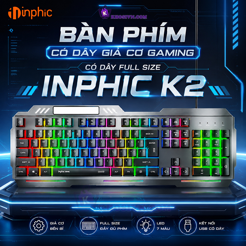 Bàn Phím Có Dây Giả Cơ Gaming Có Dây Full Size 104 Phím - Inphic K2