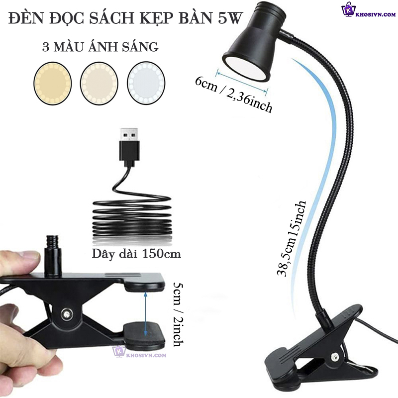 Đèn Học Đèn Đọc Sách Kẹp Bàn 3 Màu Ánh Sáng FH-08