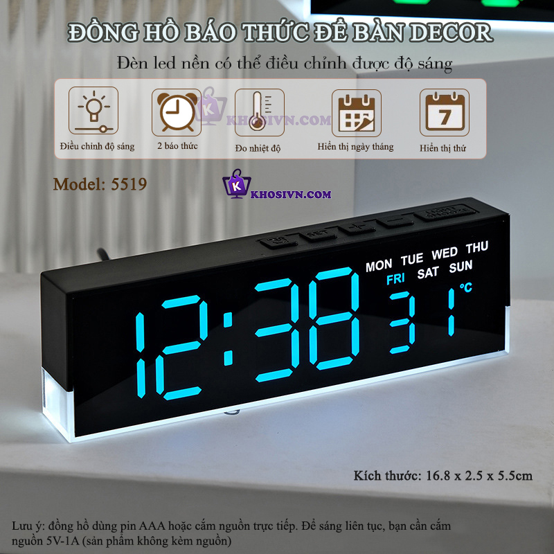 Địa Chỉ Mua Sỉ Đồng Hồ LED Decor Có Đèn LED Trang Trí Để Bàn, Phòng Ngủ Tích Hợp Báo Thức, Điều Chỉnh Được Độ Sáng - 5519 Tại TPHCM - Khosivn.com