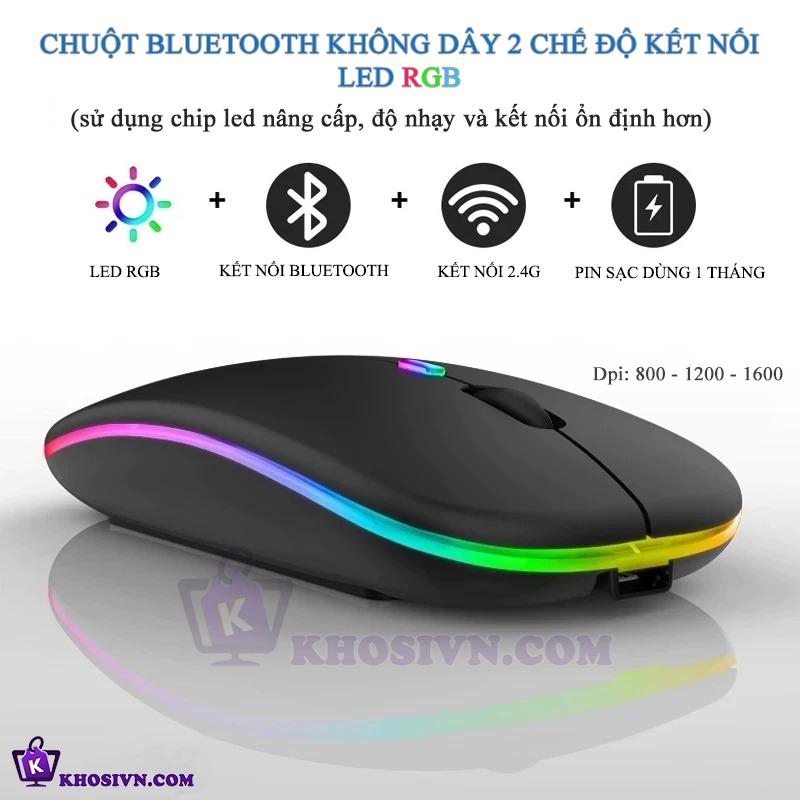 Chuột Bluetooth Không Dây Pin Sạc Siêu Mỏng Loại Tốt Có LED RGB Chuột Dùng Cho Điện Thoại Máy Tính - M2/3