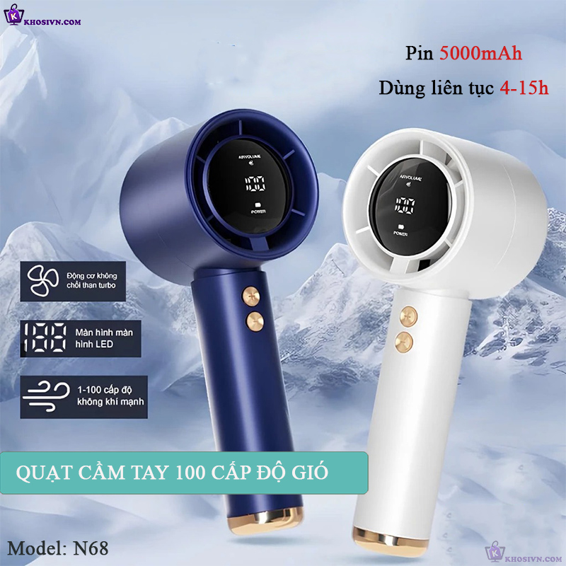 Quạt Turbo Quạt Tích Điện Cầm Tay Mini 100 Cấp Độ Gió, Pin 5000mAh N68