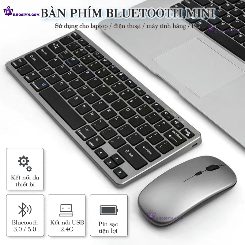 Bàn Phím Mini Không Dây Pin Sạc Kết Nối Bluetooth 2.4G Dùng Cho Điện Thoại, Laptop, Máy Tính Bảng -K818