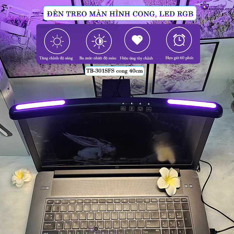 Đèn Treo Màn Hình Vi Tính Cong Kẹp Màn Hình PC Có Đèn LED RGB Điểu Chỉnh Độ Sáng Cong 40cm TB-301SFS