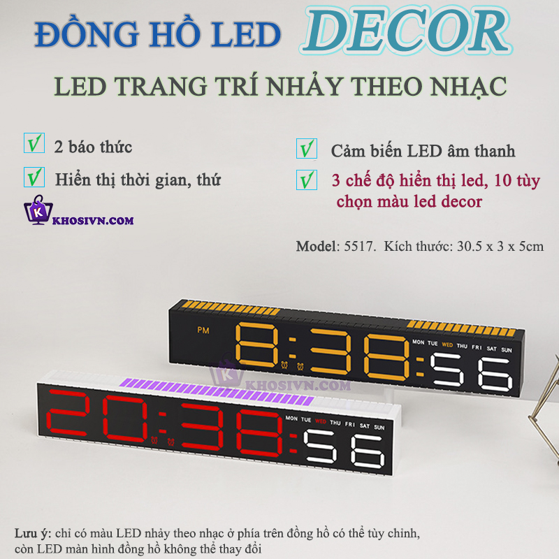 Đồng Hồ LED Decor Để Bàn Có LED Nhảy Theo Nhạc Cảm Biến Âm Thanh - 5517