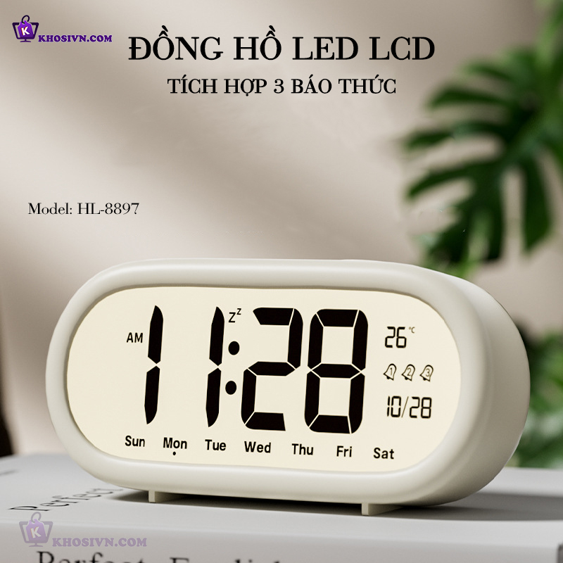 Đồng Hồ LED LCD Hiển Thị Thời Gian, Ngày Tháng Thứ, Tích Hợp 3 Cài Đặt Báo Thức - HL-8897