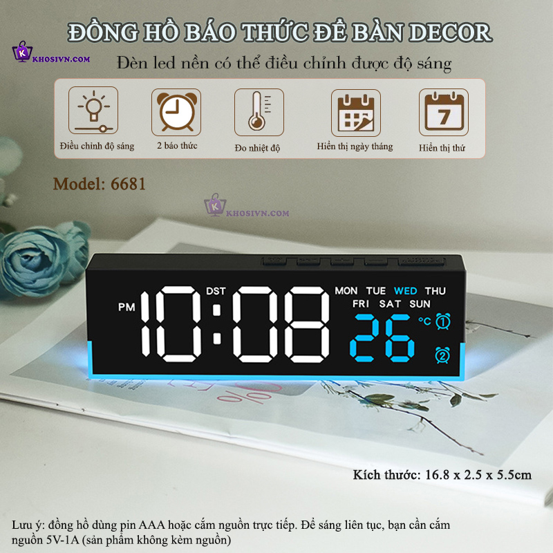 Địa Chỉ Mua Sỉ Đồng Hồ LED Decor Để Bàn Báo Thức Có Đèn Nền Trang Trí Điều Chỉnh Được Độ Sáng - 6681 Tại TPHCM - Khosivn.com