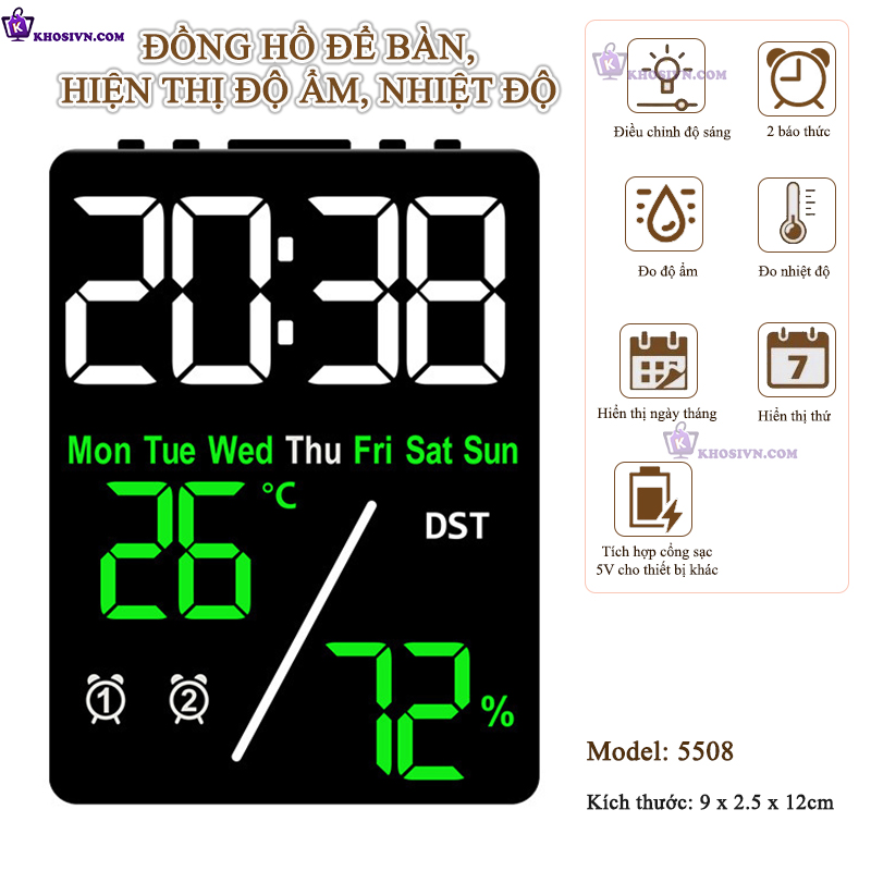 Tại Sao Bạn Nên Mua Đồng Hồ LED Decor Để Bàn Hiển Thị Nhiệt Độ, Độ Ẩm, Báo Thức - 5508 Tại Khosivn?