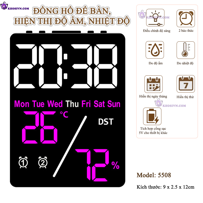 Địa Chỉ Mua Sỉ Đồng Hồ LED Decor Để Bàn Hiển Thị Nhiệt Độ, Độ Ẩm, Báo Thức - 5508 Tại TPHCM - Khosivn.com