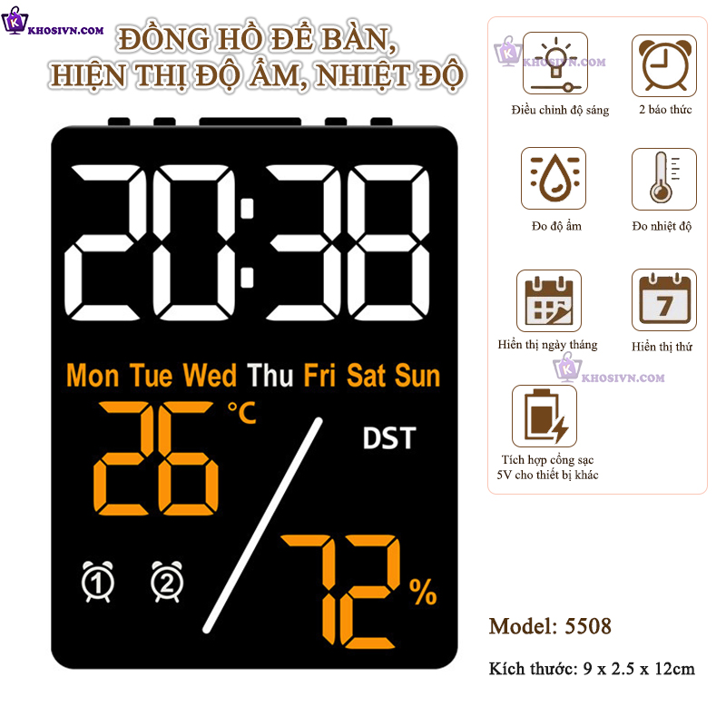 Địa Chỉ Mua Sỉ Đồng Hồ LED Decor Để Bàn Hiển Thị Nhiệt Độ, Độ Ẩm, Báo Thức - 5508 Tại TPHCM - Khosivn.com