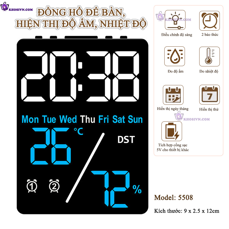 Tại Sao Bạn Nên Mua Đồng Hồ LED Decor Để Bàn Hiển Thị Nhiệt Độ, Độ Ẩm, Báo Thức - 5508 Tại Khosivn?