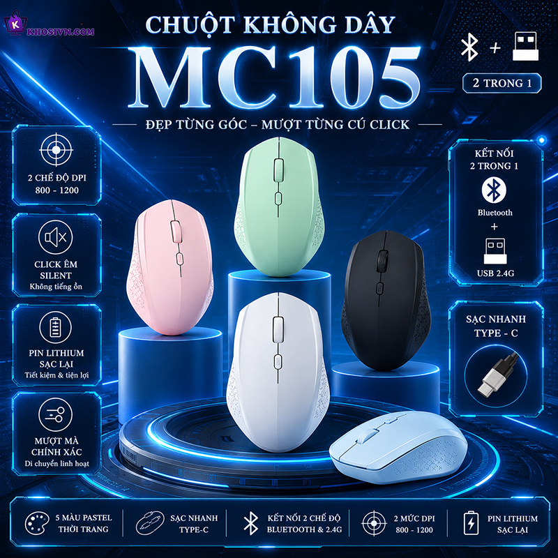 Tại Sao Bạn Nên Mua Chuột Mini Không Dây Kết Nối Bluetooth 2.4G Độ Nhạy 1600DPI, Thiết Kế Công Thái Học Chuột Văn Phòng MC105 Tại Khosivn?