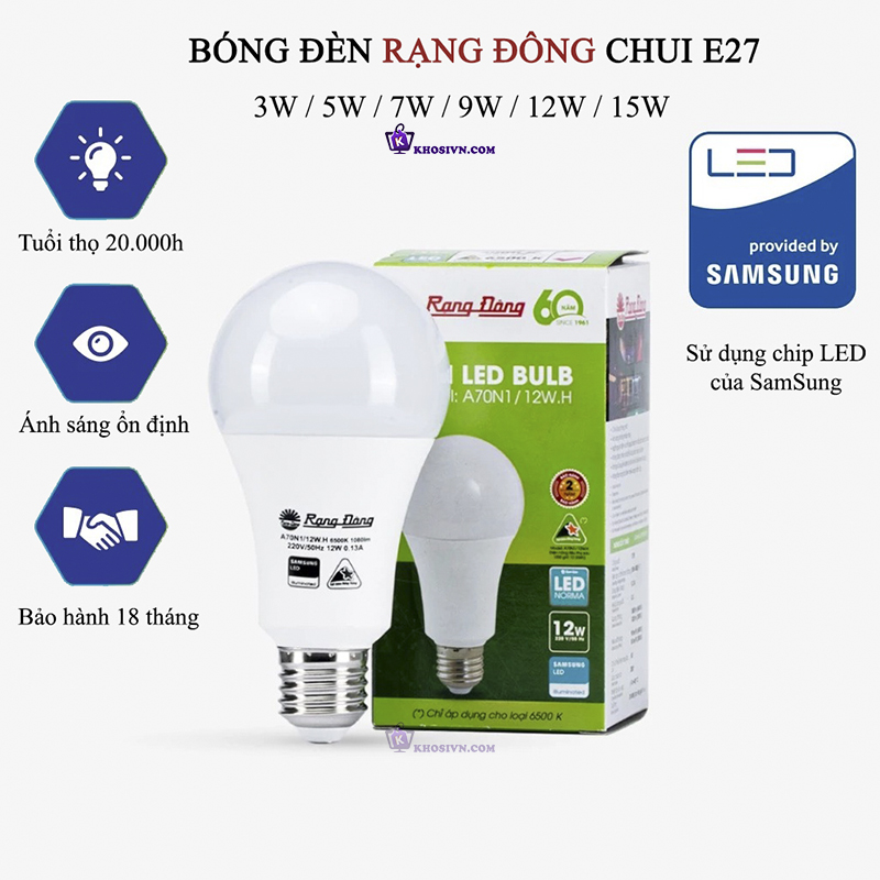 Bóng Đèn LED Rạng Đông Ánh Sáng Trắng Vàng