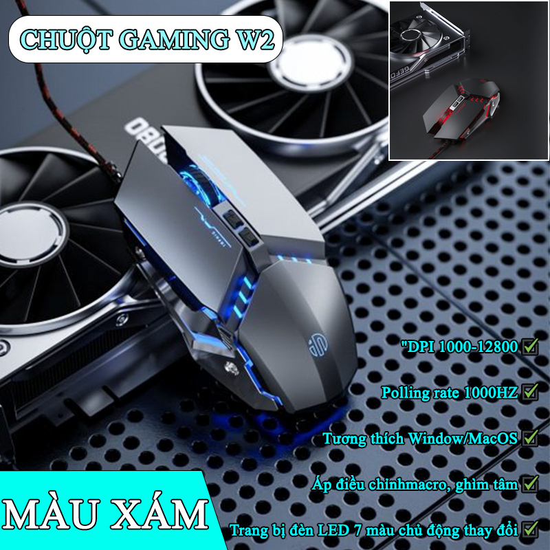 Chuột Gaming Inphic Tần Số 1000Hz 12800dpi LED RGB Chuyên Game Có Dây - Inphic W2