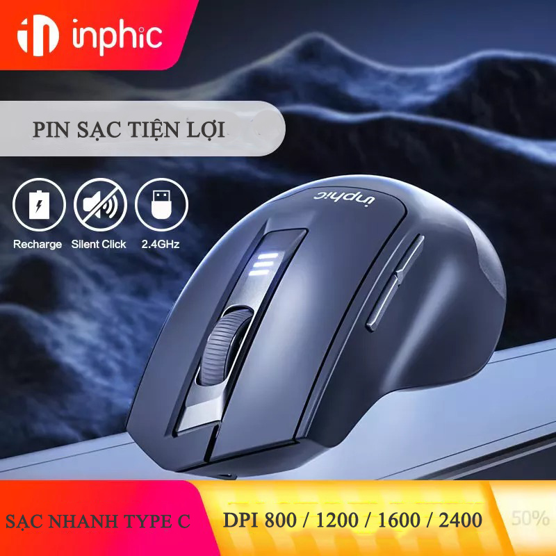 Chuột Gaming Inpic Không Dây Laptop Văn Phòng Công Thái Học Chống Mỏi Tay Kết Nối Wrieless 2.4G - Inphic M9