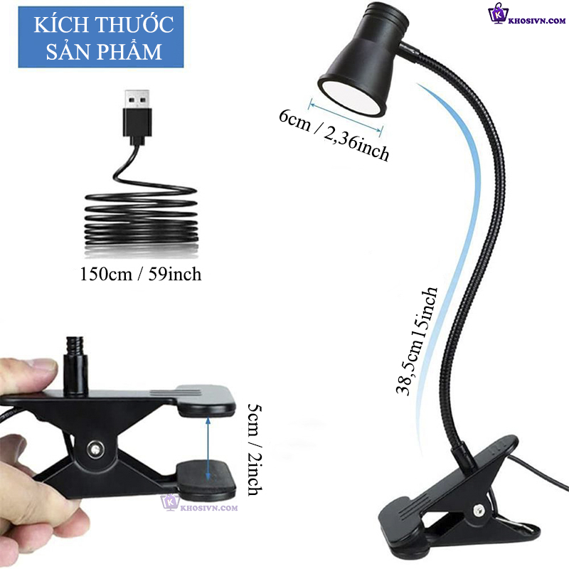 Thông Số Đèn Học Đèn Đọc Sách Kẹp Bàn 3 Màu Ánh Sáng FH-08
