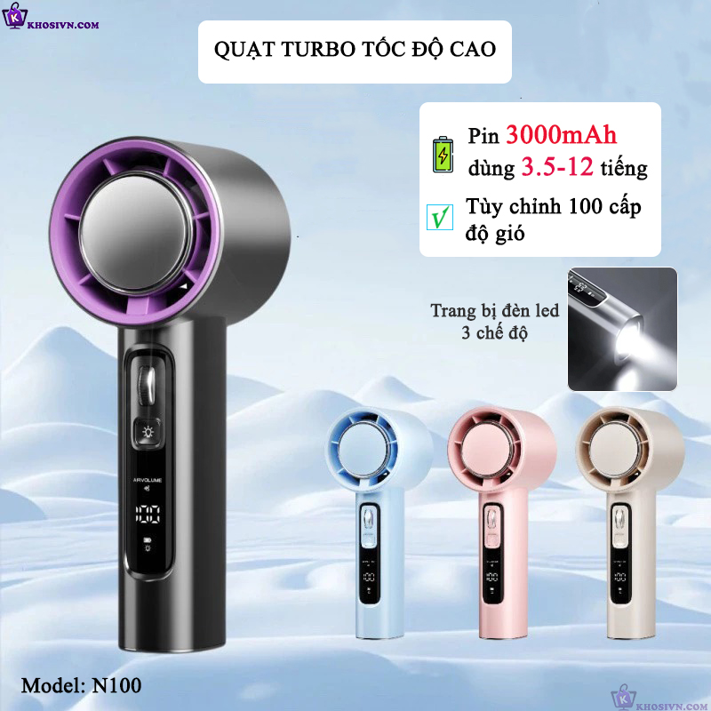 Địa Chỉ Mua Sỉ Quạt Turbo Cầm Tay Tích Điện Hiện Đại Gió Mạnh Làm Mát Nhanh 100 Cấp Độ Gió N100 Tại TPHCM - Khosivn.com