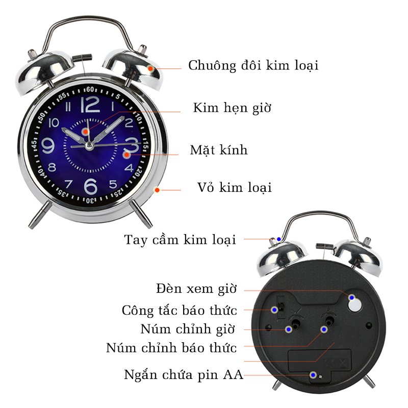 Đặc Điểm Nổi Bật Của Đồng Hồ Chuông Reo Báo Thức Để Bàn Kim Trôi Có Đèn Thân Kim Loại DHCR-Thạnh Anh
