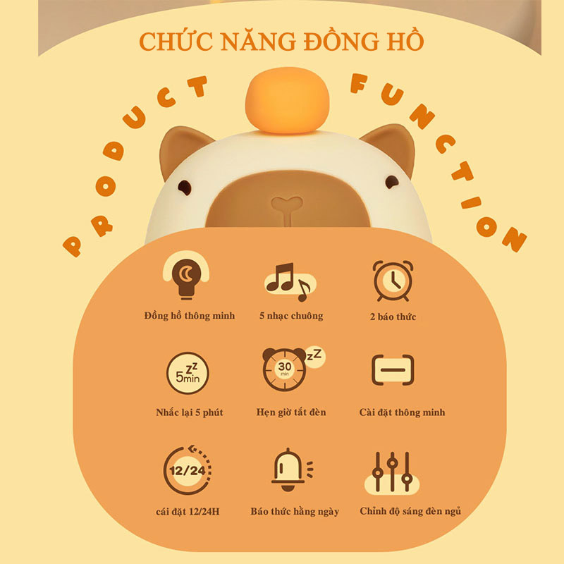 Đặc Điểm Nổi Bật Của Đồng Hồ Báo Thức Capybara Silicon Dễ Thương