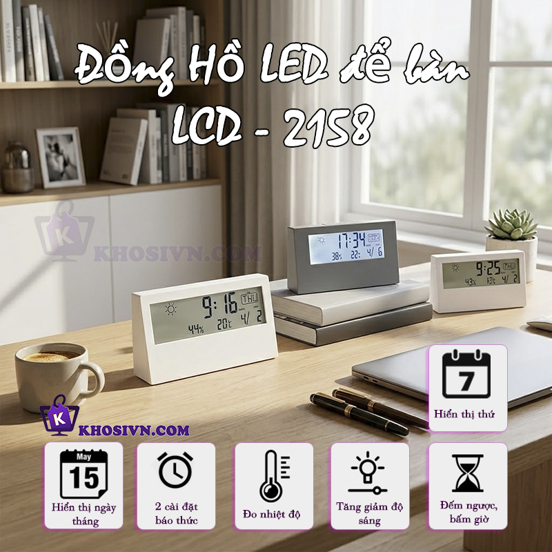 Địa Chỉ Mua Sỉ Đồng Hồ LED Để Bàn Báo Thức LCD Đã Bao Gồm Pin Và HDSD Tiếng Việt - 2158 Tại TPHCM - Khosivn.com