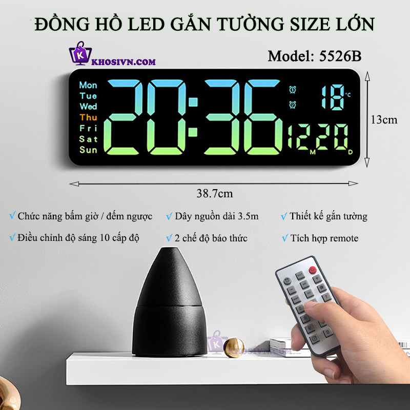 Đồng Hồ LED Điện Tử  Treo Tường Để Bàn Kích Thước Lớn Decor Phòng Khách, Phòng Làm Việc - 6626