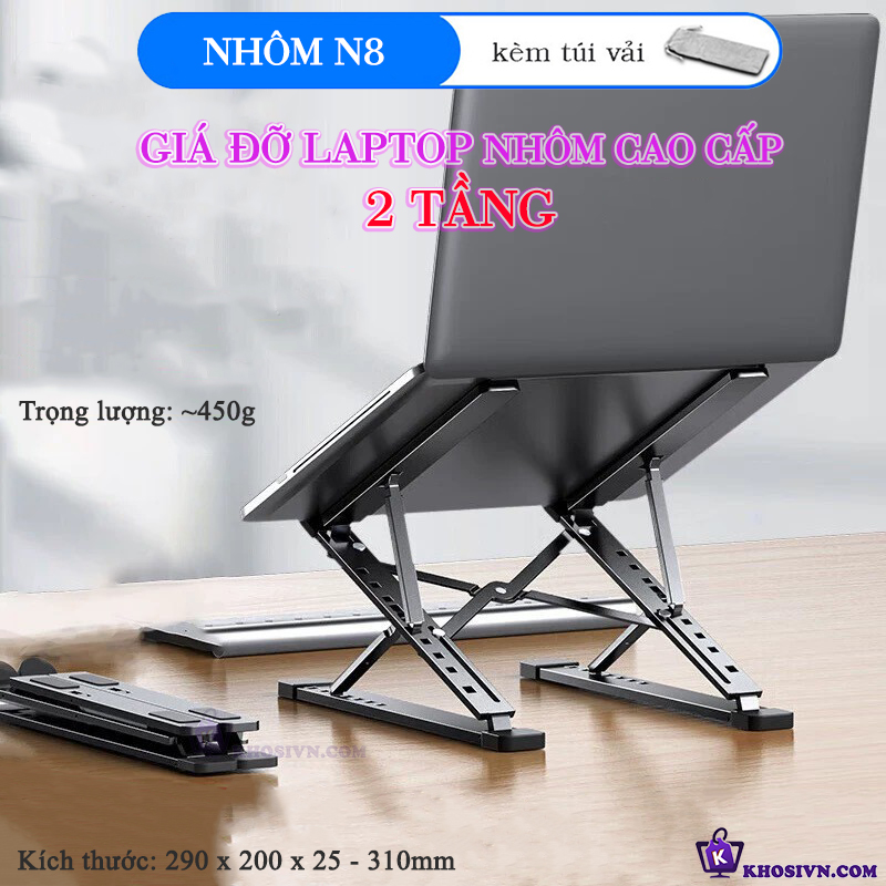 Giá Đỡ Laptop Nâng Cao 2 Tầng Gấp Gọn Hợp Kim Nhôm Cao Cấp - N8 2Tầng