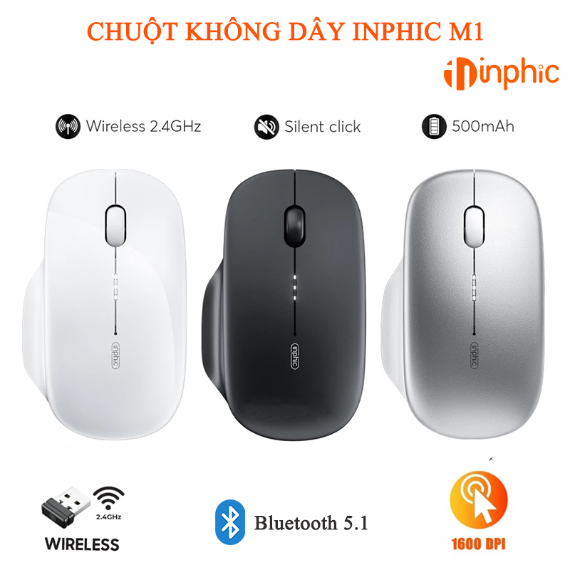 Chuột Văn Phòng Inphic Không Dây Buetooth 2.4G Siêu Mỏng Công Thái Học - Inphic M1