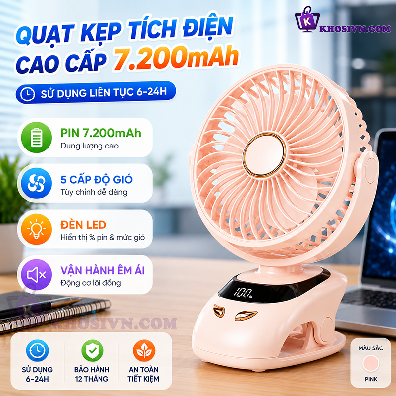 Địa Chỉ Mua Sỉ Quạt Kẹp Bàn Tích Điện Hiện Đại  Pin Trâu 7200mAh Có Màn Hình LED Và Đèn Pin 5 Cấp Độ Gió N33 Tại TPHCM - Khosivn.com