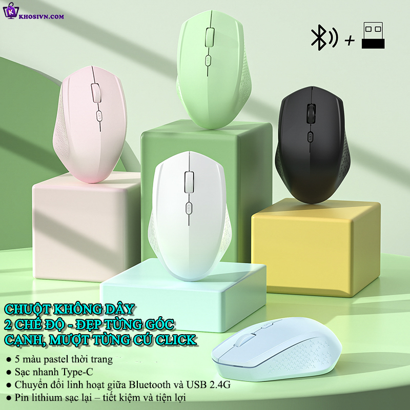 Chuột Gaming Không Dây Bluetooth 2.4G Nút Bấm Silent Công Thái Học MC105