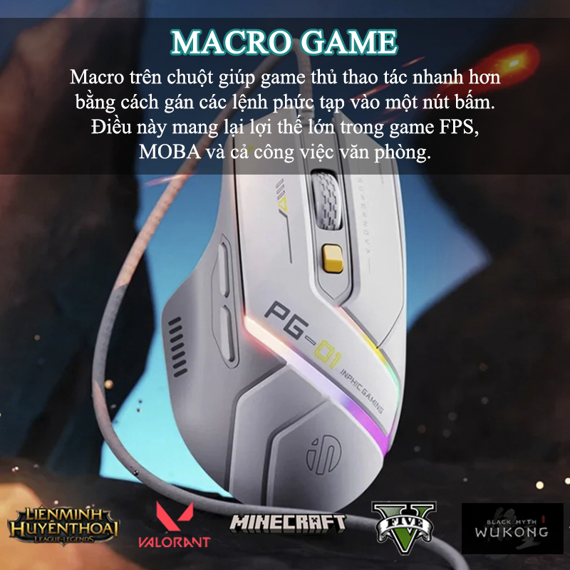 Địa Chỉ Mua Sỉ Chuột Gaming Inphic Có Dây Cao Cấp LED RGB 16 Triệu Màu 12800dpi Phím Bấm Có Âm Click - Inphic PG1 Tại TPHCM - Khosivn.com