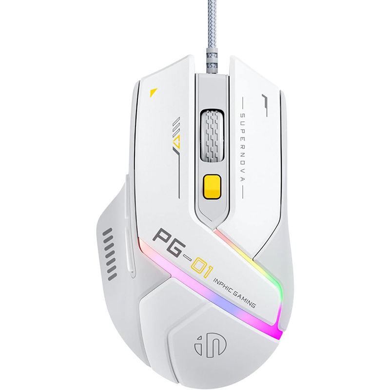 Chuột Gaming Inphic Có Dây Cao Cấp LED RGB 16 Triệu Màu 12800dpi Phím Bấm Có Âm Click - Inphic PG1