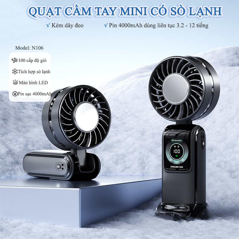 Địa Chỉ Mua Sỉ Quạt Cầm Tay Mini Tích Điện Có Sò Lạnh Kèm Dây Đeo Cổ Hoạt Động Êm N106 Tại TPHCM
