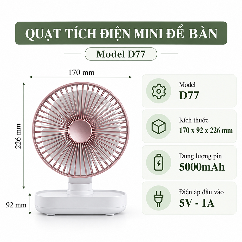 Thông Số Kĩ Thuật Của Quạt Để Bàn Văn Phòng D77