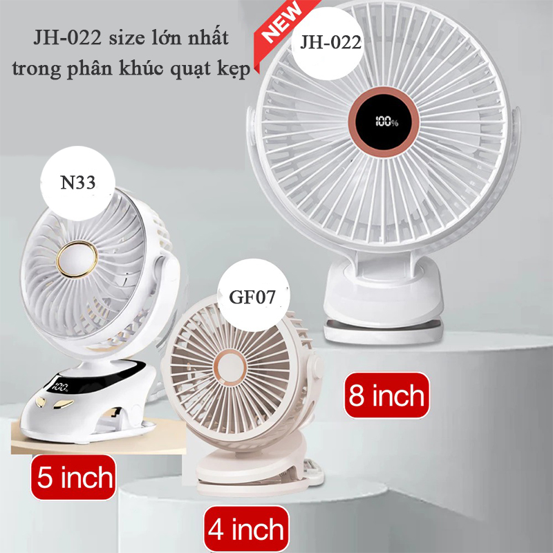 Địa Chỉ Mua Sỉ Quạt Kẹp Bàn Tích Điện, Kẹp Xe Đẩy, Để Bàn Size Lớn 8inch Pin 10.000mAh Xoay 720 độ - JH-022 Tại TPHCM - Khosivn.com
