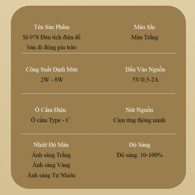 Thông Số Đèn Tích Điện 3 Màu Gấp Gọn Pin Trâu SL-978